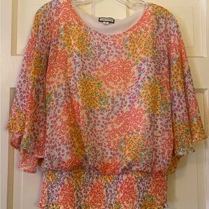 Chaus Pink and Yellow Floral Blouse